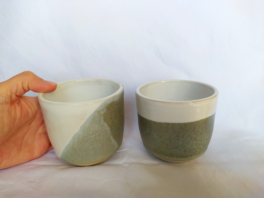 tasse ou petit pot de fleurs tourné et émaillé bicolor